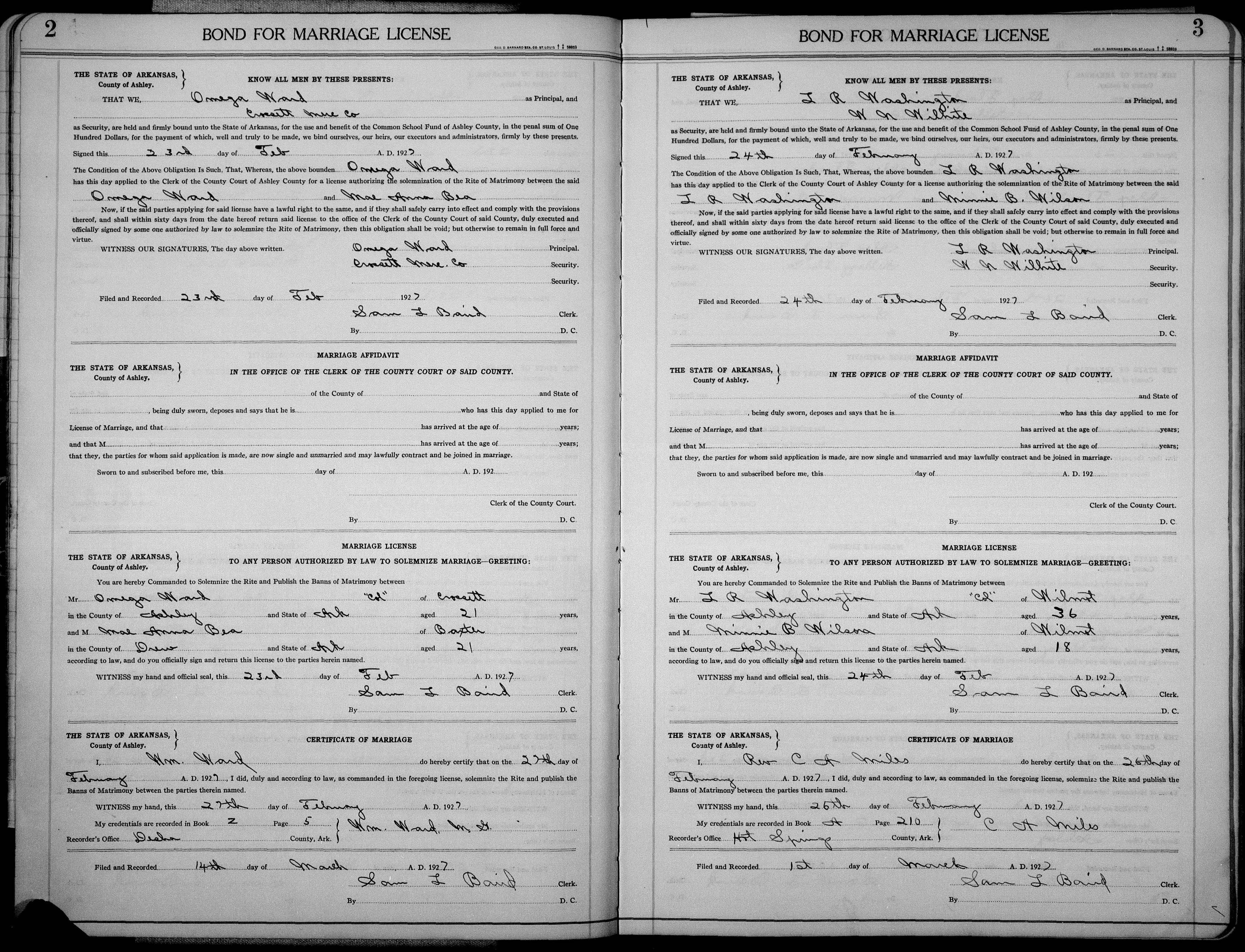 Limmie-and-Minnie-WASHINGTON-marriage-26-Feb-1927